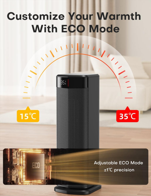 Керамічний обігрівач QEXREED 2000 Вт PTC, ECO, термостат 15–35°C, поворот 90°, пульт, таймер 24 год Київ - фото 8