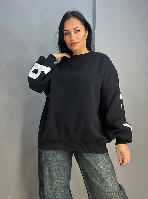 Світшот жіночий DAVRAS 6001 подовжений оверсайз напис на спині PERFECT утеплений на флісі one size чорний, чорний, one size Київ - фото 13