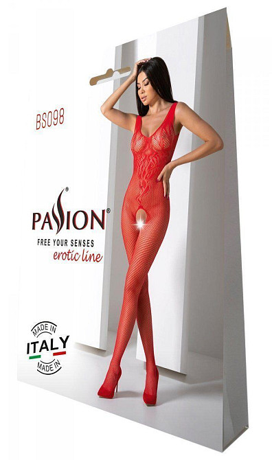 Бодістокінг з крилами Passion BS098 One Size, red, середня сітка, відкритий доступ Sex Aura Київ - фото 7