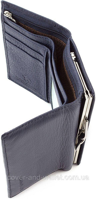 Синій шкіряний гаманець невеликого розміру на магнітах Marco Coverna MC-2049A Київ - фото 4