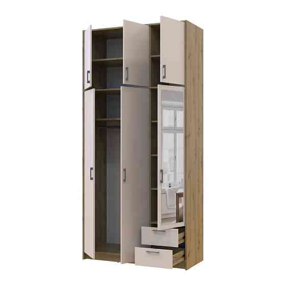 Шафа для одягу Doros Ронді з високою антресоллю і дзеркалом Дуб Артизан/Кашемір 3 ДСП 121х52х260 (DRS-011876) Львів