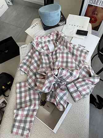 Жіноча стильна оверсайз-сорочка в клітинку з ефектом надірваних рукавів тіар. Рожевий Одеса