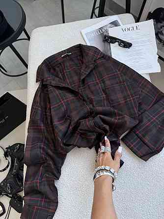 Жіноча класична сорочка в карту оверсайз крою костюмний тіар Шоколад Одеса
