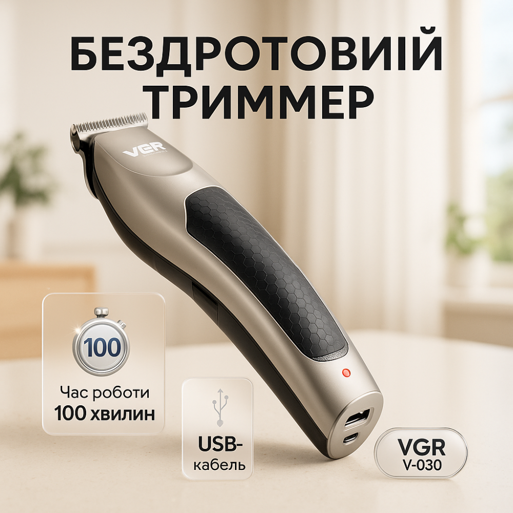 Бездротова акумуляторна машинка для стрижки волосся, Стильна машинка для стрижки, Тример бездротовий DE-31 Львів - фото 15