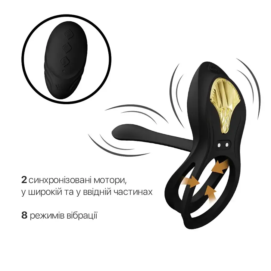 Смарт-ерекційне кільце Zalo - BAYEK Obsidian Black, подвійне з ввідною частиною, пульт ДК Львів - фото 4