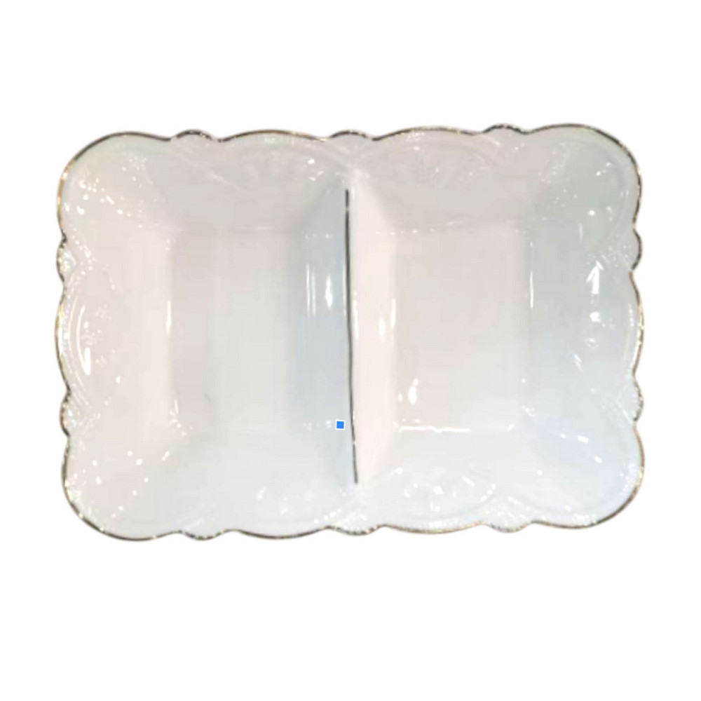 Менажниця порцелянова на 2 секції для закусок 20×14×3.5 (см) тарілка менажниця прямокутна для сервірування Біла 120-YH-HG017 Київ - фото 1