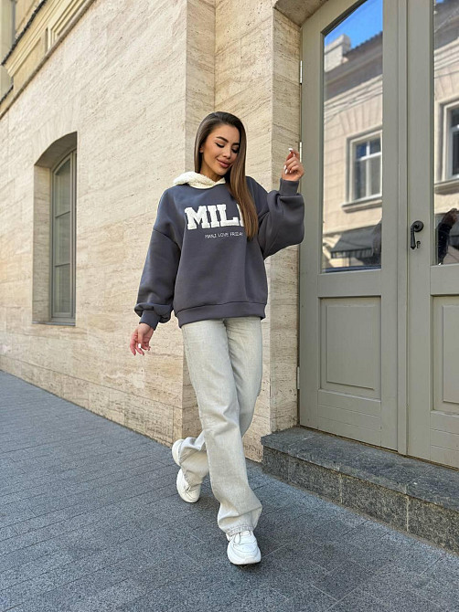 Женский стильный теплый свитшот тринитка на флисе (очень качественная)+трикотаж «Баранчик» Графит, 46/48 Одесса - изображение 6