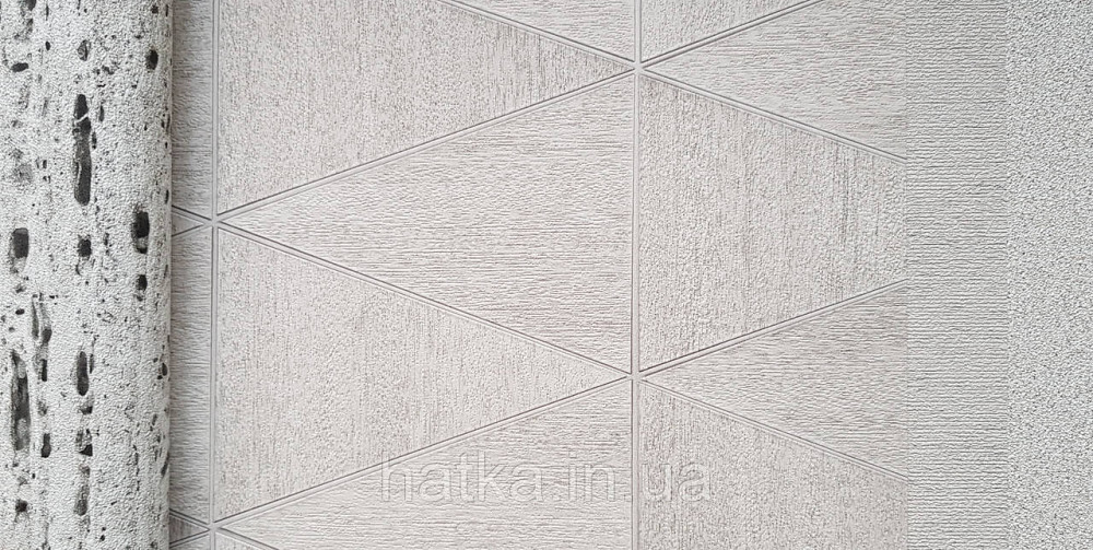 Шпалери вінілові на флізеліні Marburg Travertino 1.06х10 фігури трикутники смуги структурні сірі 3д Київ - фото 2