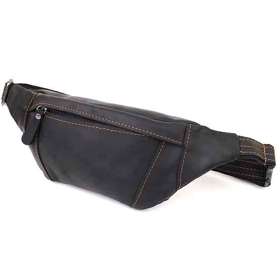 Стильна сумка-бананка для чоловіків із натуральної вінтажної шкіри Чорний (SHVIGEL) Київ