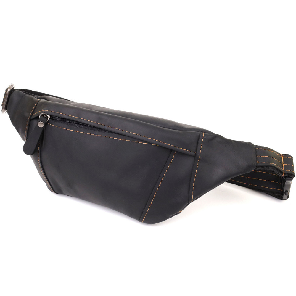 Стильна сумка-бананка для чоловіків із натуральної вінтажної шкіри Чорний (SHVIGEL) Київ - фото 5