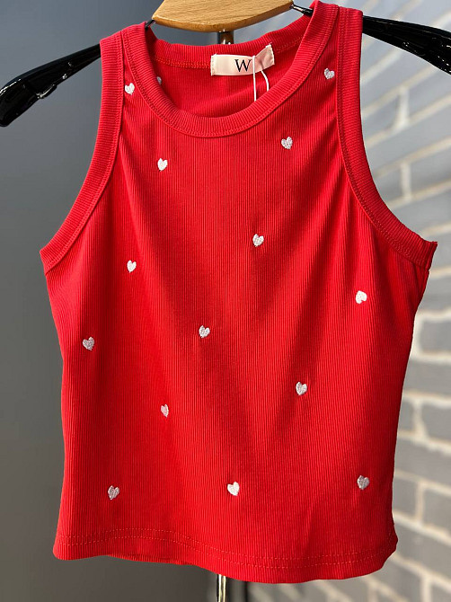 Майка женская W 9223 рубчик вышитые сердца one size , красный, one size Киев - изображение 8