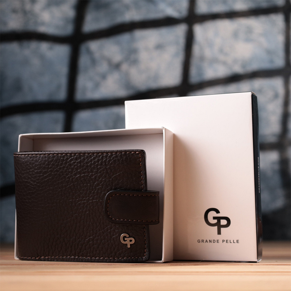 Практичное портмоне из люксовой зернистой кожи флотар Коричневый (GRANDE PELLE) Киев - изображение 4