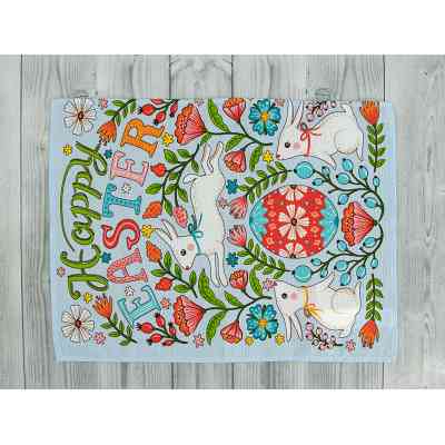 Рушник Руно вафельний набивний Великдень блакитний 45х60 см (205.15_Великдень блакитний_3) Вінниця