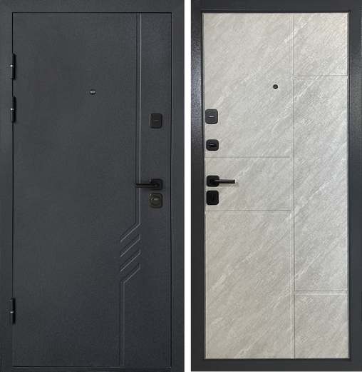 Вхідні двері БЦ Січ Чорно-сірий мікс/зріз каменю 860х2050 см Модні вхідні двері Двері вхідні вуличні Київ - фото 1