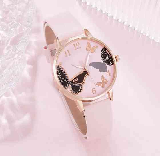 Подарочный набор для женщин Бабочка: наручные часы, браслет, ожерелье и серьги- без подарочной коробки розовый Киев