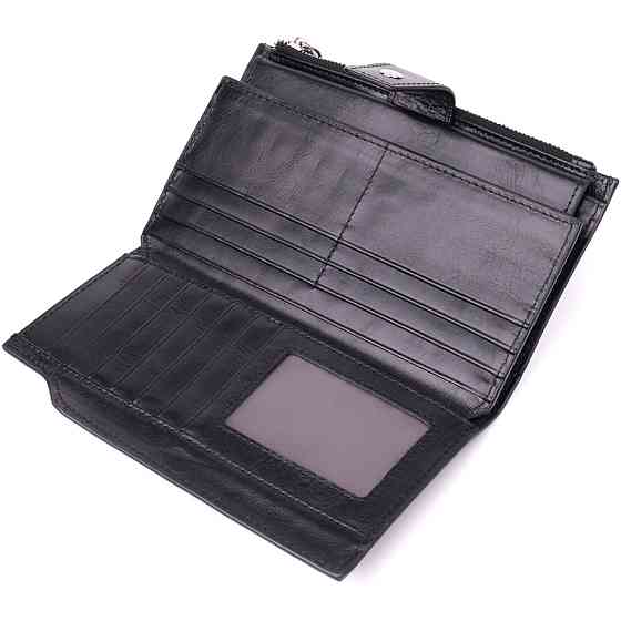 Вертикальний стильний гаманець із гладкої натуральної шкіри Vintage 22885 Чорний Київ