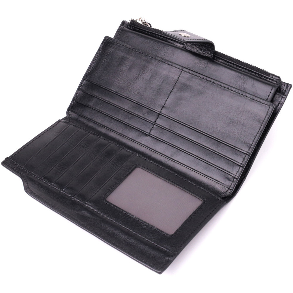 Вертикальный стильный кошелек из гладкой натуральной кожи Vintage 22885 Черный Киев - изображение 6