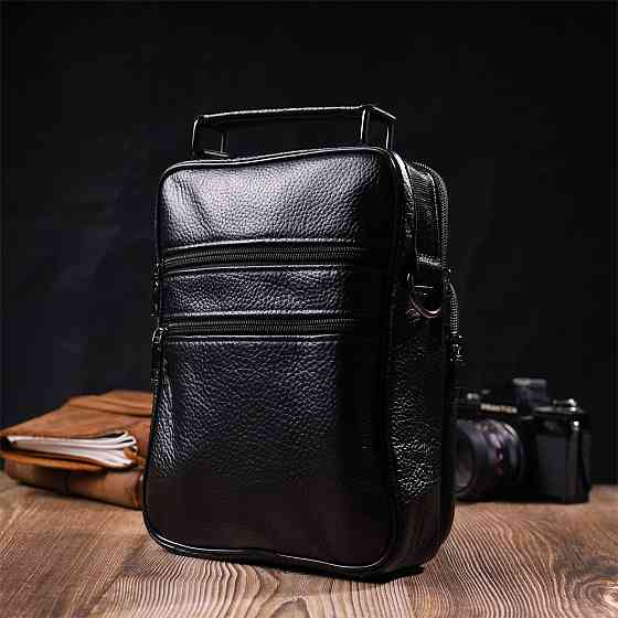 Интересная вертикальная мужская сумка из натуральной кожи Vintage 21953 Черная Киев