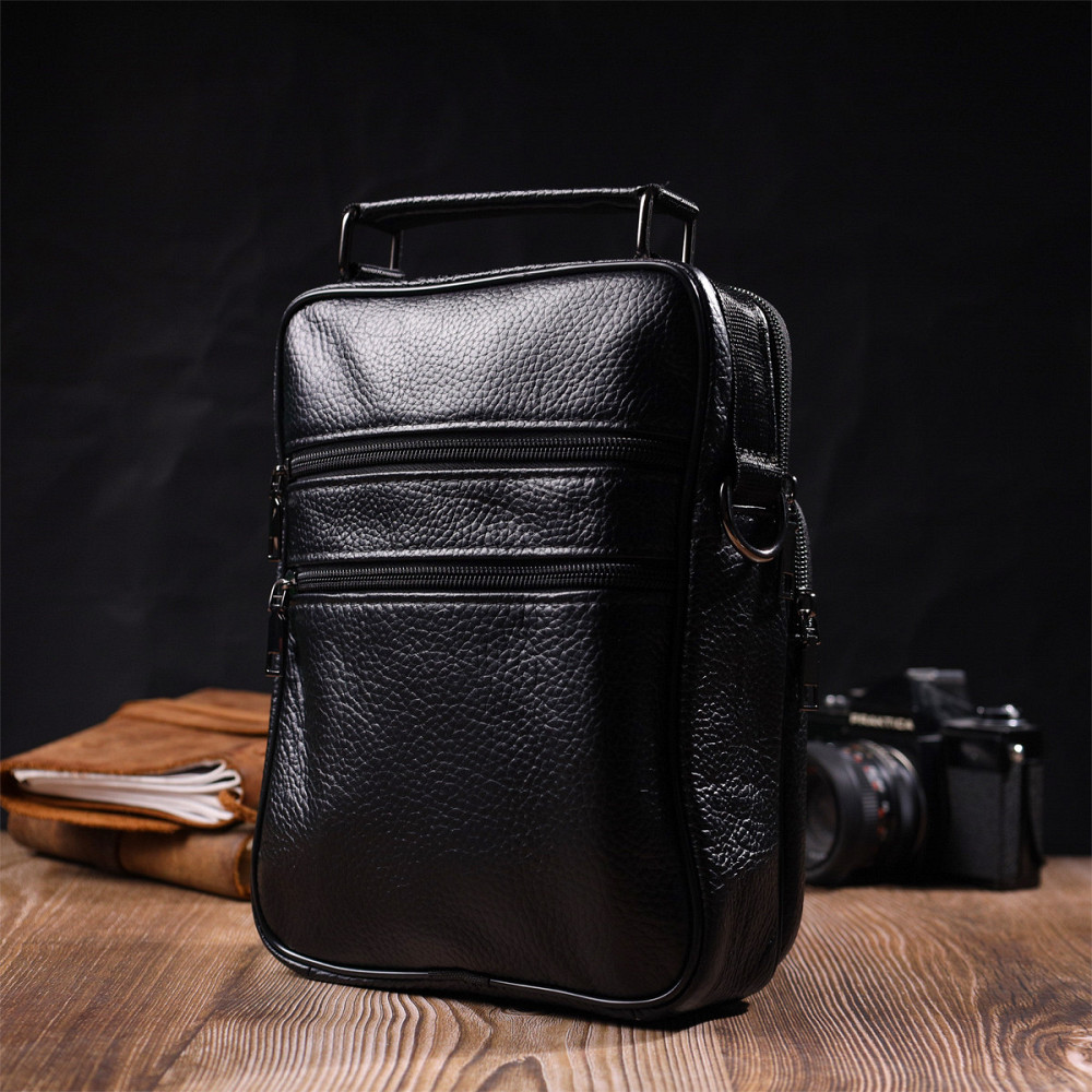 Интересная вертикальная мужская сумка из натуральной кожи Vintage 21953 Черная Киев - изображение 2