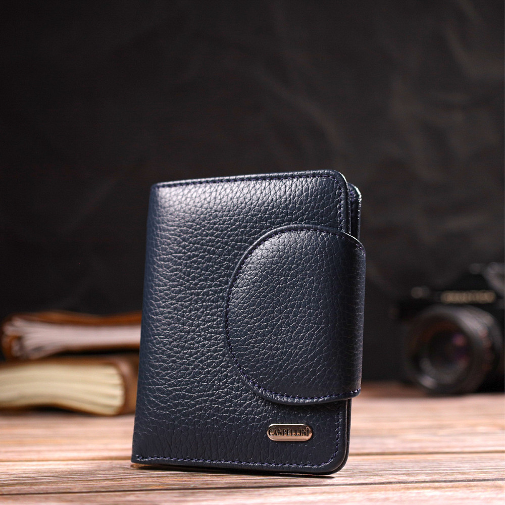 Удобное женское портмоне среднего размера из натуральной зернистой кожи Синее (CANPELLINI) Киев - изображение 2