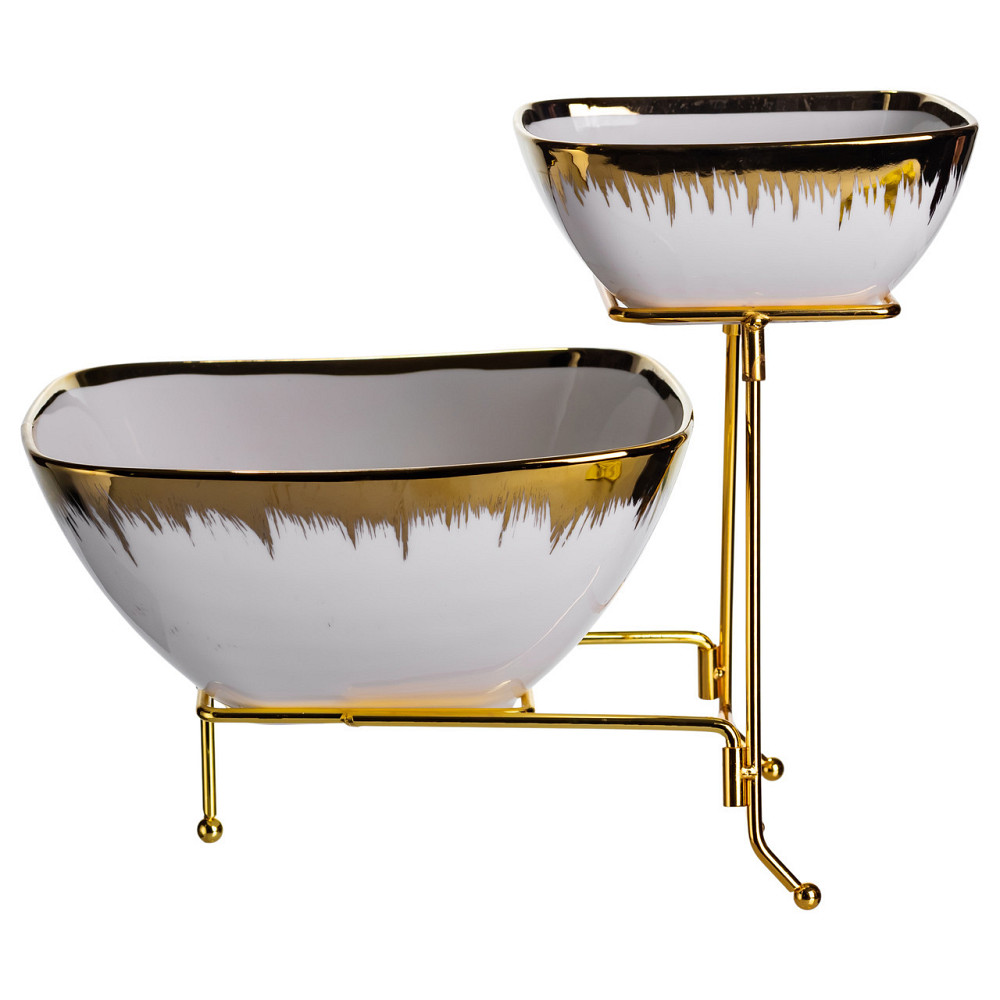 Фруктовница двухъярусная с золотым декором 31×23 см Киев - изображение 3