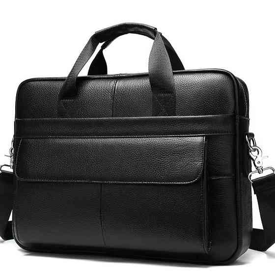Шкіряна чоловіча сумка для ноутбука і документів чорна Tiding Bag 143412 Кам'янське