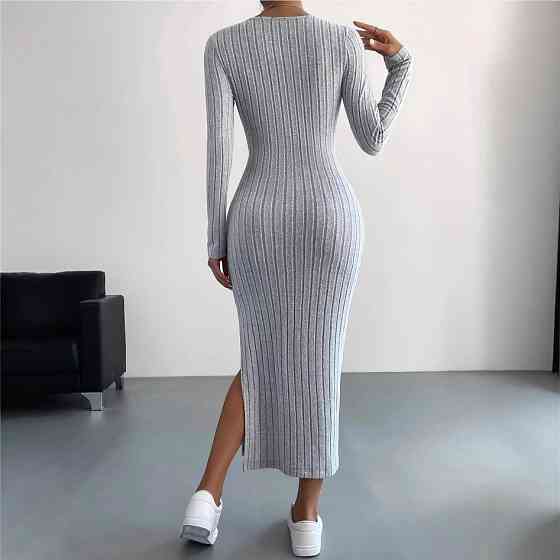 Платье с разрезом женское с длинным рукавом 46 серый Киев