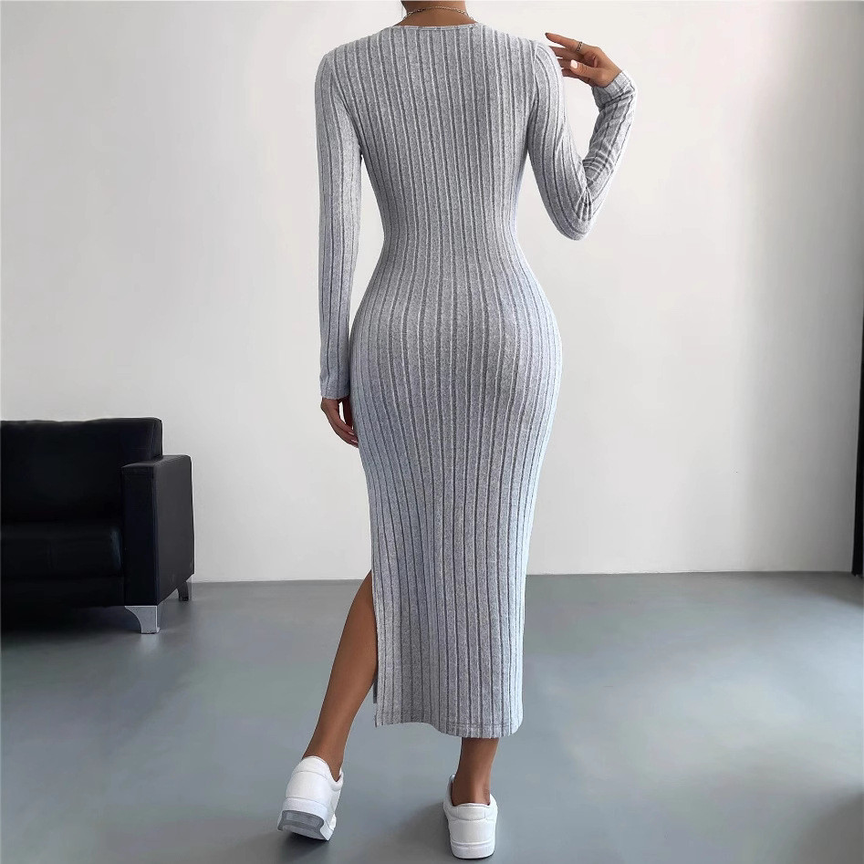 Платье с разрезом женское с длинным рукавом 46 серый Киев - изображение 3