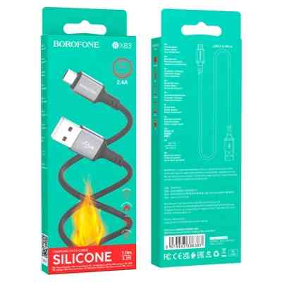 Дата кабель USB 2.0 AM to Micro 5P 1.0m silicone black BOROFONE (6974443386387) Вінниця