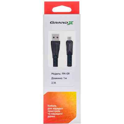 Дата кабель USB 2.0 AM to Micro 5P 1.0m black Grand-X (FM09) Винница