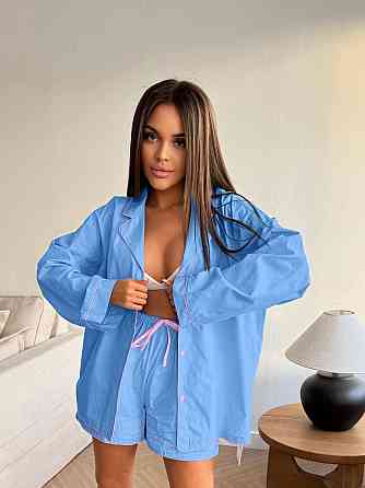 Жіночий літній костюм двійка: сорочка і шорти у піжамному стилі натуральний льон Одеса