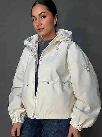 Куртка жіноча YZY 30046 вітрівка оверсайз з капюшоном one size, молочний, one size Київ