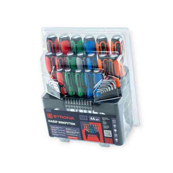 Набор отверток ударных 18 шт SL,PH,PZ,Torx, биты 10шт, шестигранники 16шт с подставкой-органайзером Мукачево