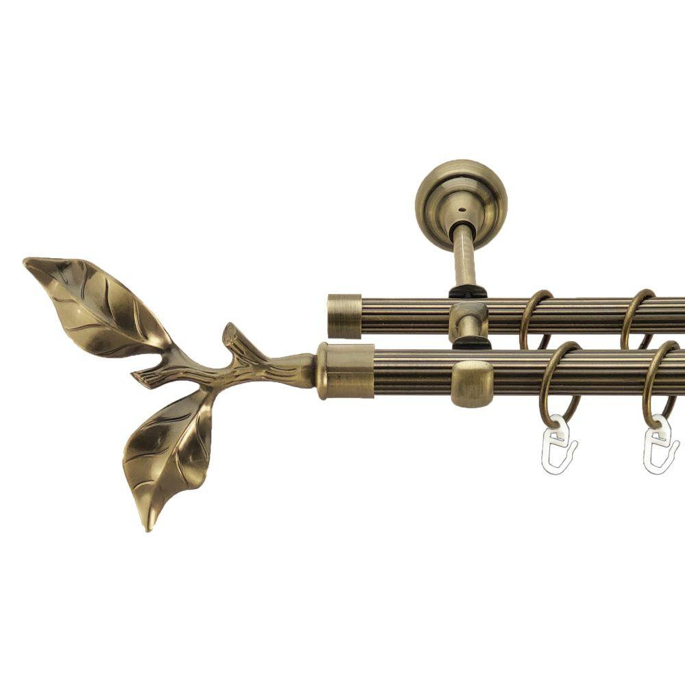 Карниз Orvit Листок Троянди металевий дворядний відкритий рифлена труба кільце металеве Антик 19\16 мм 200 см (00-00021992) Львів - фото 1