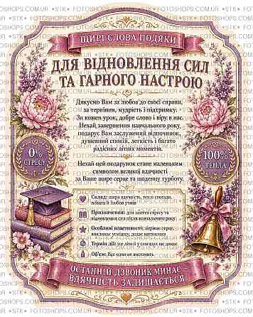 Етикетка на пляшку вина або ігристого для вчителя | Подарункова наліпка на пляшку | Етикетка та контретикетка для вчителя Одеса