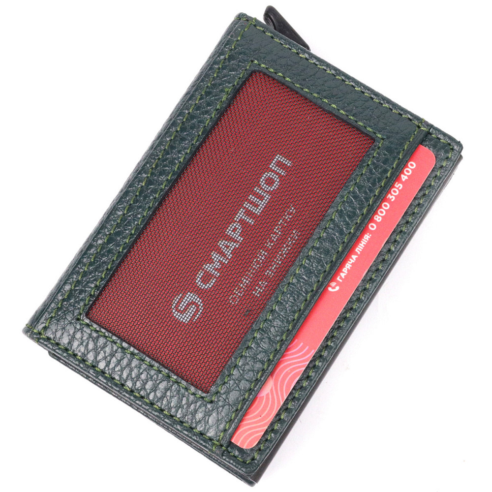 Оригінальна візитниця з натуральної зернистої шкіри KARYA 20976 Зелений Київ - фото 8