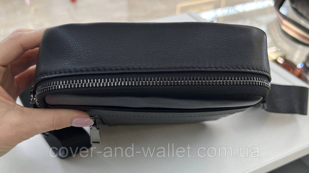 Стильная мужская кожаная сумка через плечо среднего размера (черная) ST 2301 Киев - изображение 6