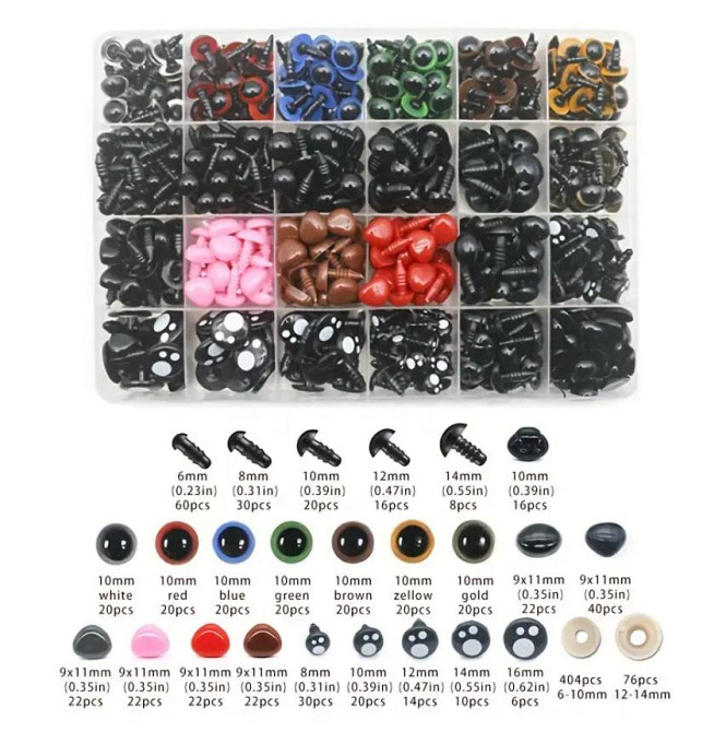 Набор глаз и носиков с шайбами для изготовления игрушек и кукол, разные размеры и цвета, в наборе 10 Киев - изображение 5