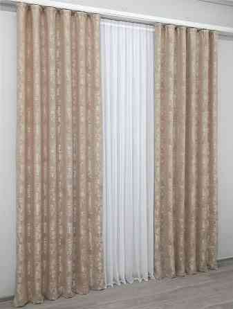Комплект готових штор VR-Textil Жакард Sultan YL № 1290ш Бежево-пудровий 100х270 см 2 шт (31-564) Київ