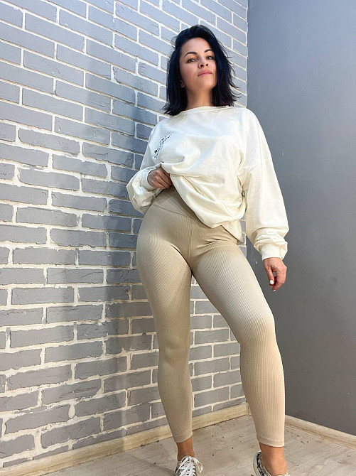 Лосины женские LADY HUREM 2247 рубчик широкий утягивающий пояс бежевые, бежевый, L Киев - изображение 10