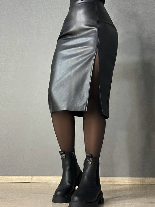 Спідниця жіноча Gritana 125 з екошкіри з розрізом міді пряма чорна, чорний, XL Київ - фото 7