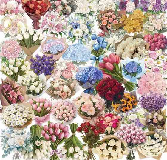 Набор наклеек букеты цветов 50 шт, декоративные виниловые стикеры цветы Киев