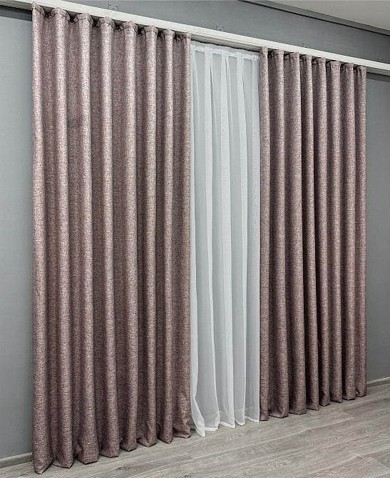 Комплект готовых штор VR-Textil Лен ALORA-TON № 1878ш Пудровый 150х270см 2 шт (33-0845) Киев - изображение 4