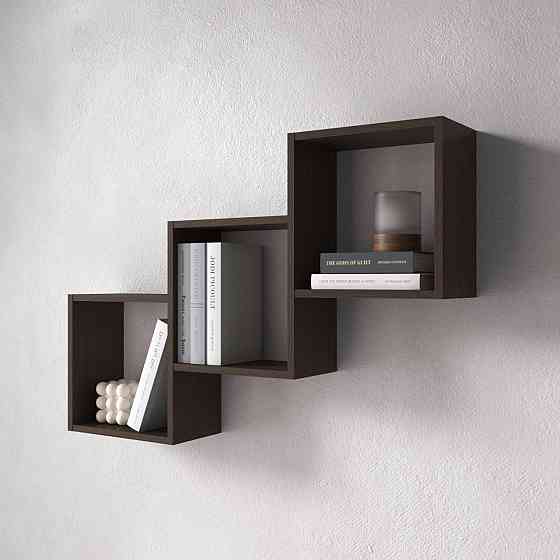 Полиця настінна VAYS M-13 Венге Темний, на 3 комірки, ЛДСП, 98×18×66 см - для книг, декору, дому, вітальні, офісу Львів