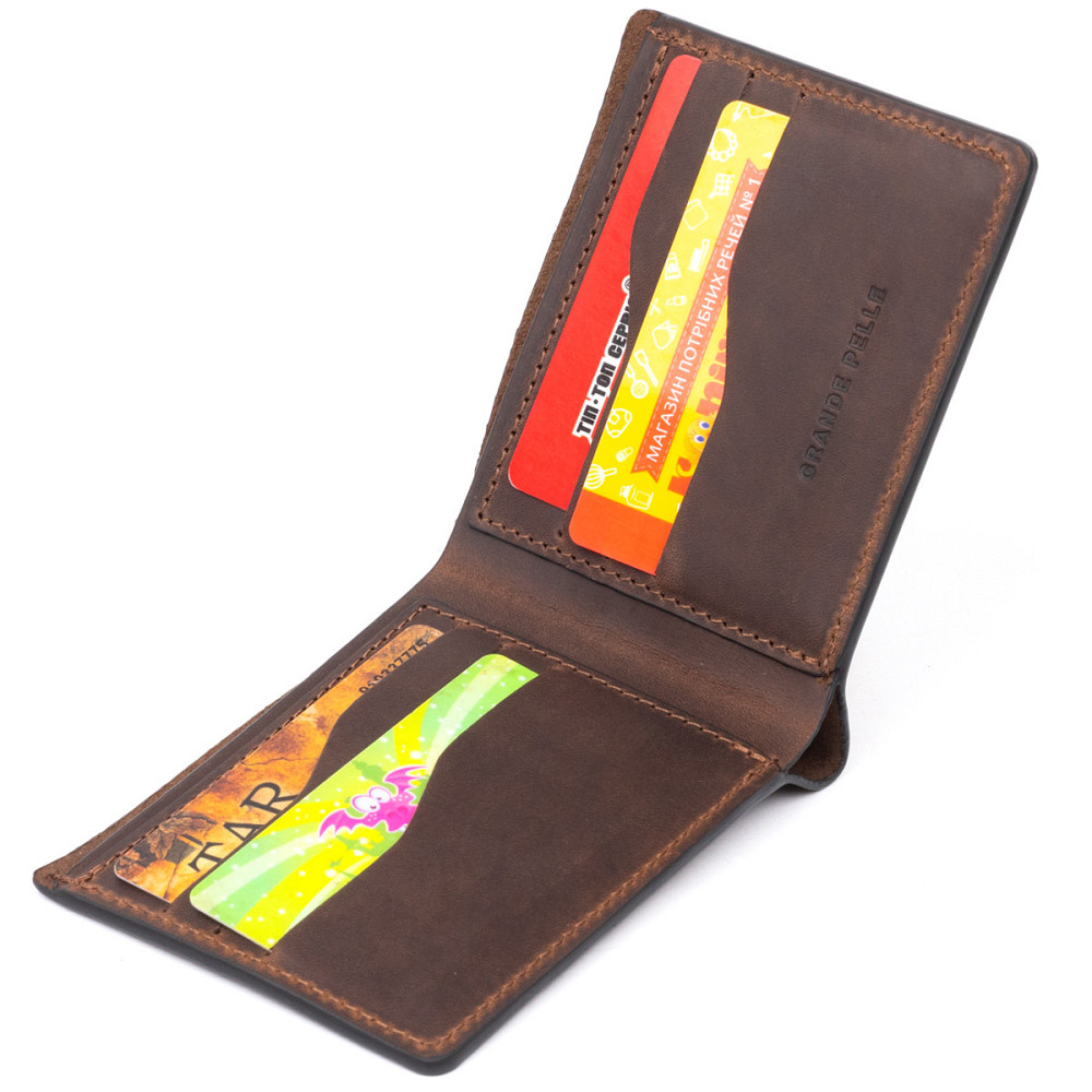 Тонке горизонтальне портмоне Cardi без застібки в матовій шкірі (GRANDE PELLE) Київ - фото 10