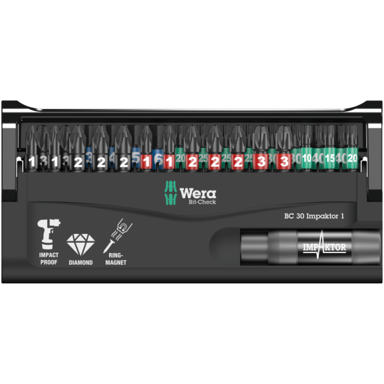 Набір ударних біт PH/PZ/HEX/Torx Wera з алмазним покриттям 30шт. 05057690001 Одеса