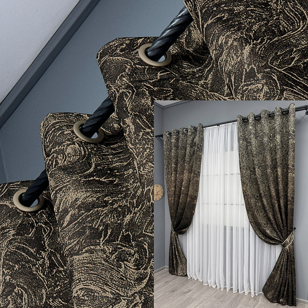 Комплект штор на люверсах VR-Textil Жаккард Fantasy № 1632ш Венге с бежевым 150х280 см 2 шт (37-0177) Киев - изображение 1