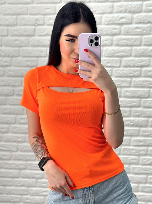 Футболка з вирізом "Bianka" оптом | Норма 42-44, Жовтогарячий (неон) Київ - фото 2