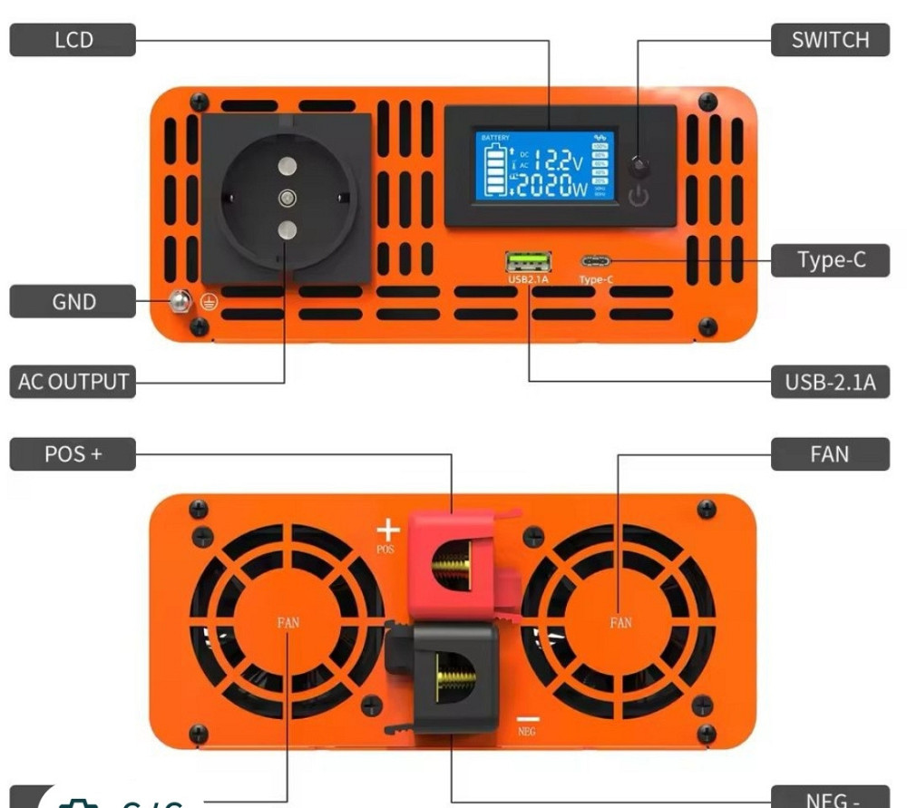 Інвертор напруги Datouboss 12В на 220В потужністю 2000Вт. Харків - фото 1