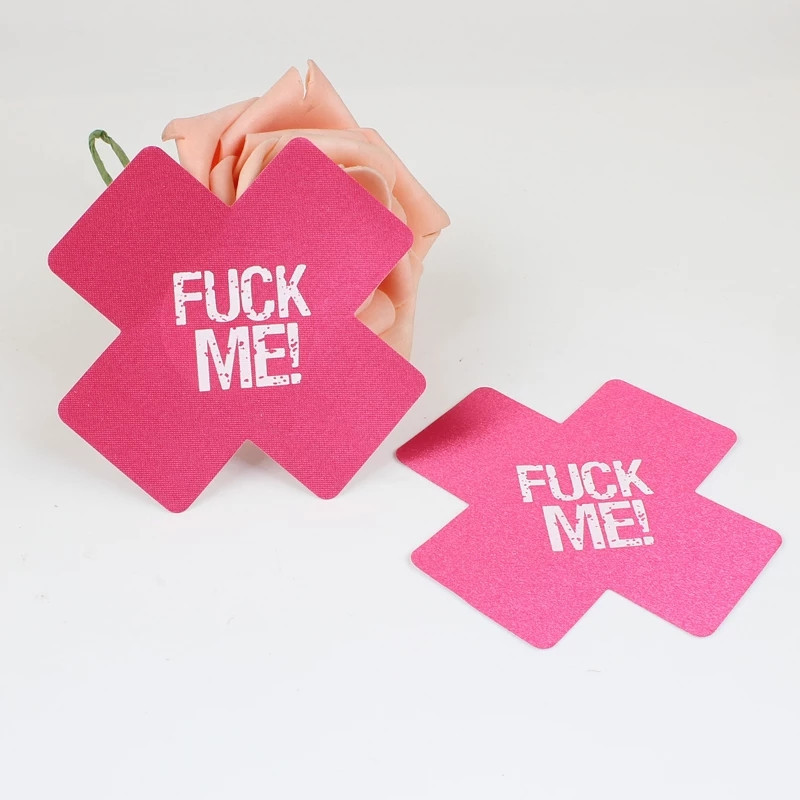 Наклейки на груди хрести Fuck me з написом 8 на 8 см рожевий Київ - фото 1